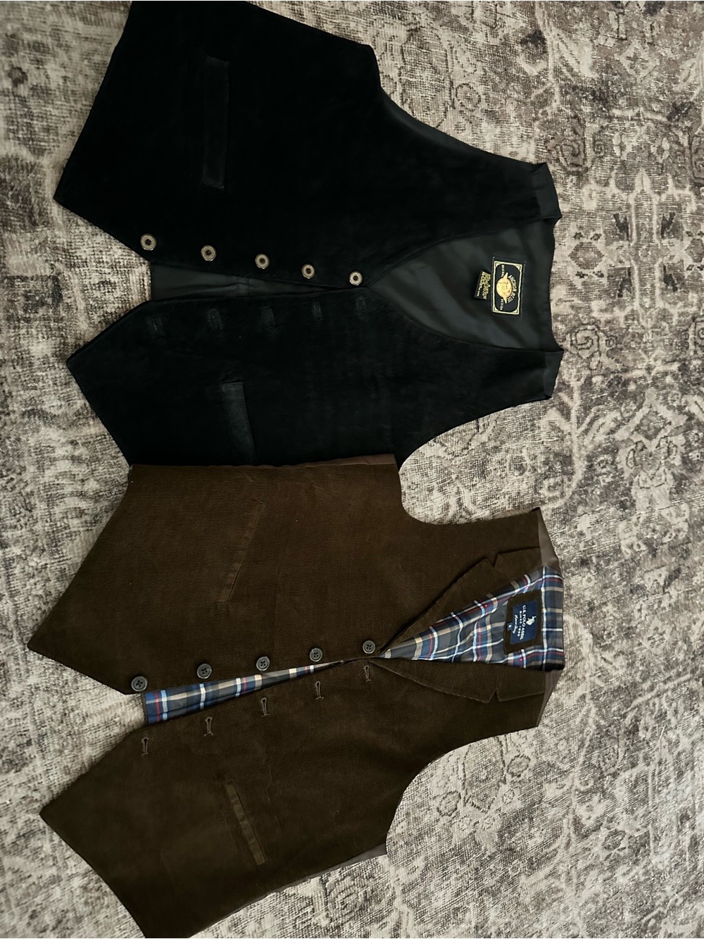 U S Polo Corduroy Anchor Blue Leather Classic Men's Vest - Black and Brown S